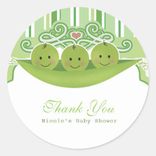3 Peas in a Pod Triplets Baby Shower Party Favour Classic Round Sticker