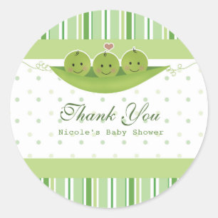 3 Peas in a Pod Triplets Baby Shower Party Favour Classic Round Sticker