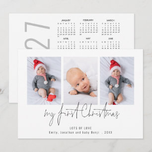 3 Photo 2027 Calendar Baby First Christmas Holiday Card