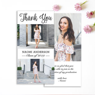 3 Photo(2+1) Calligraphy Graduation Thank You Card