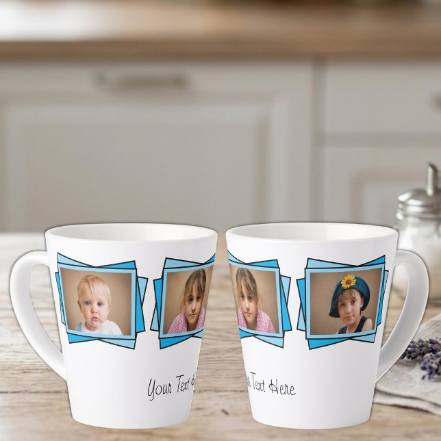 3 photo add your text blue latte mug (Creator Uploaded)