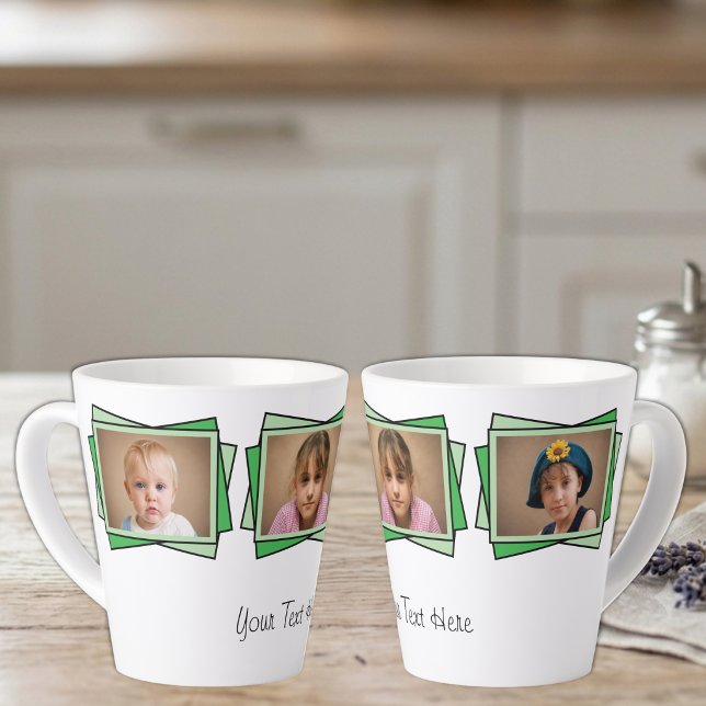 3 photo add your text green latte mug (Creator Uploaded)