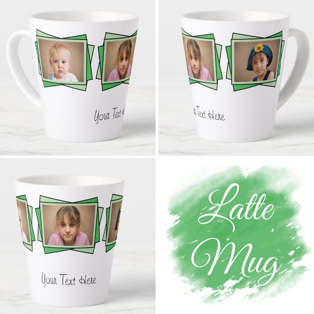 3 photo add your text green latte mug (Creator Uploaded)