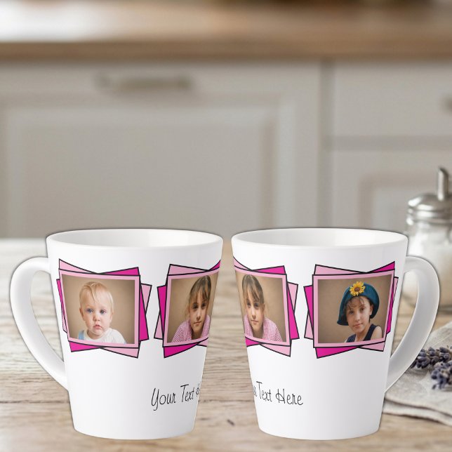 3 photo add your text pink latte mug (Creator Uploaded)