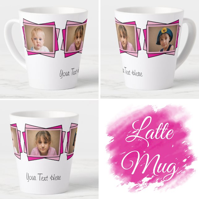 3 photo add your text pink latte mug (Creator Uploaded)