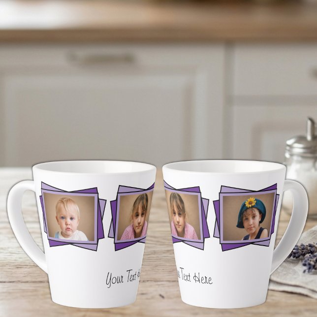 3 photo add your text purple latte mug (Creator Uploaded)