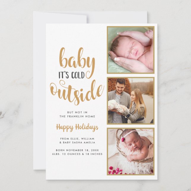 3 Photo Baby Its Cold Outside Birth Announcement (Front)