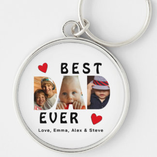 3 Photo Best Dad Ever Cute Collage Personalised Key Ring