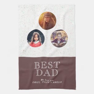 3 Photo Best Dad Typography Father`s Day Tea Towel