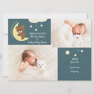 3 photo Birth Announcement Over the Moon Bear