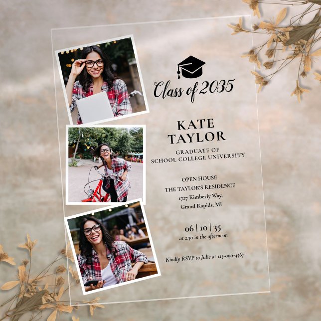 3 Photo Black And Gold Graduation Party Invitation (3 Photo Black And Gold Graduation Party Invitation)