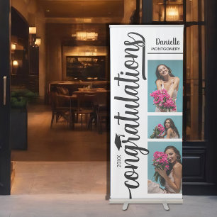 3 Photo Black and White Graduation Retractable Banner