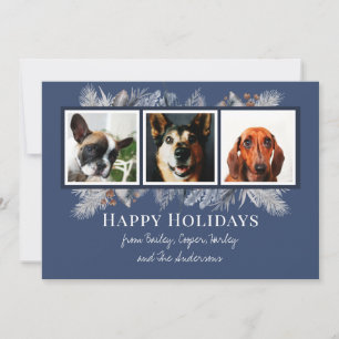 3 Photo Botanical Floral Watercolor Happy Holiday Card