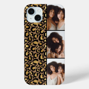 3 Photo Brown And Gold Leopard Print iPhone 15 Mini Case