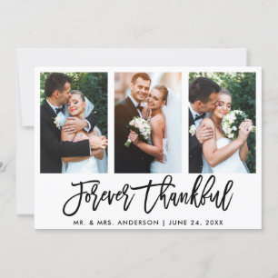 3 Photo Brush Script Forever Thankful Wedding Thank You Card