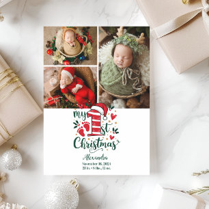 3 Photo Candy Cane Baby 1st Christmas Holiday Card