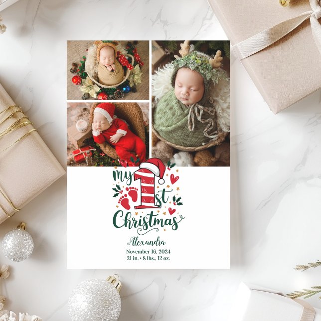 3 Photo Candy Cane Baby 1st Christmas Holiday Card (Creator Uploaded)
