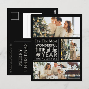 3 Photo Chalkboard Calligraphy Holiday Christmas Postcard