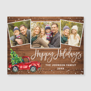 3 PHOTO Christmas Red Truck Greeting Magnetic Card