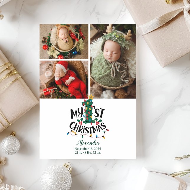 3 Photo Christmas Tree Lights First Christmas Holiday Card (Creator Uploaded)