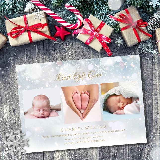 3 Photo Christmas Winter Frost Birth Announcement (Creator Uploaded)