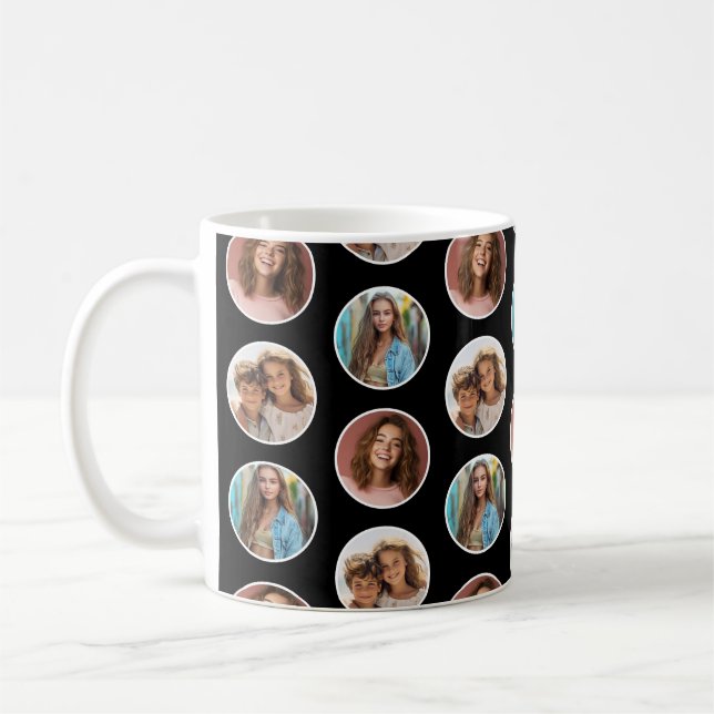 3 Photo Circle Border Collage - Black White Coffee Mug (Left)