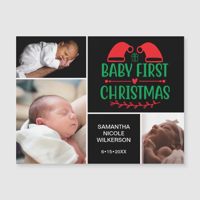 3 Photo Collage Baby's 1st Christmas Magnetic Card (Front)