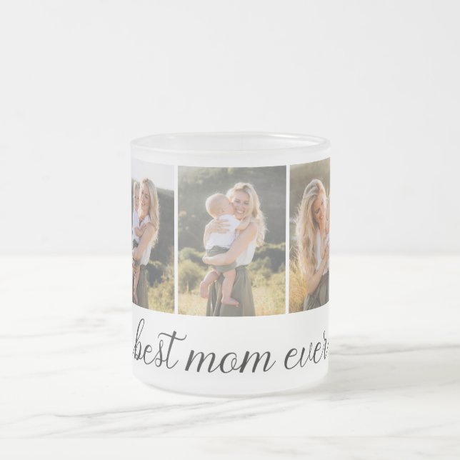 3 Photo Collage Best Mum Ever Frosted Glass Coffee Mug (Center)