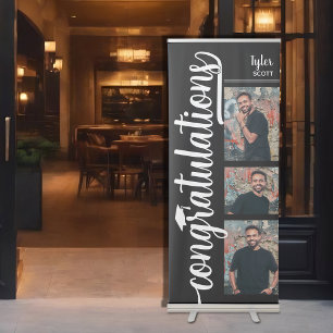 3 Photo Collage Black Graduation Retractable Banner