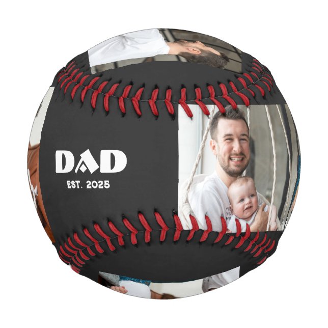 3 Photo Collage Black White Dad Established Bold Baseball (Front)