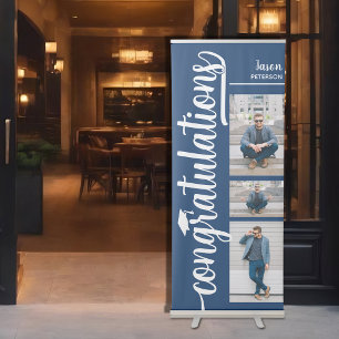 3 Photo Collage Blue Graduation Retractable Banner