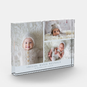 3 Photo Collage Blue New Baby Keepsake  Block