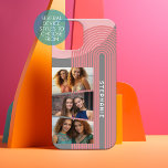 3 Photo Collage - boho coral line art arch - name iPhone 15 Case<br><div class="desc">Add 3 horizontal photos and your name to make a cool phone case. The grey background has abstract pastel accents with a fun boho line arch. A fun way to capture memories and share them with friends.</div>