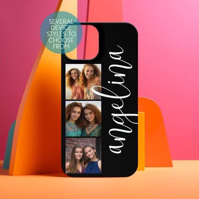 3 Photo Collage CAN EDIT background COLOR iPhone 15 Case (Personalized Phone Case - Choose Your Device and Customize the Design)