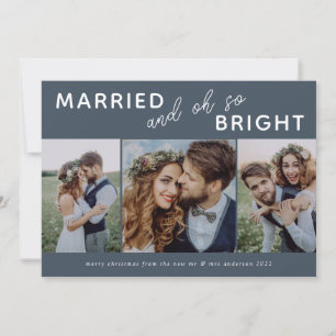 3 Photo Collage Christmas Card Married & Bright