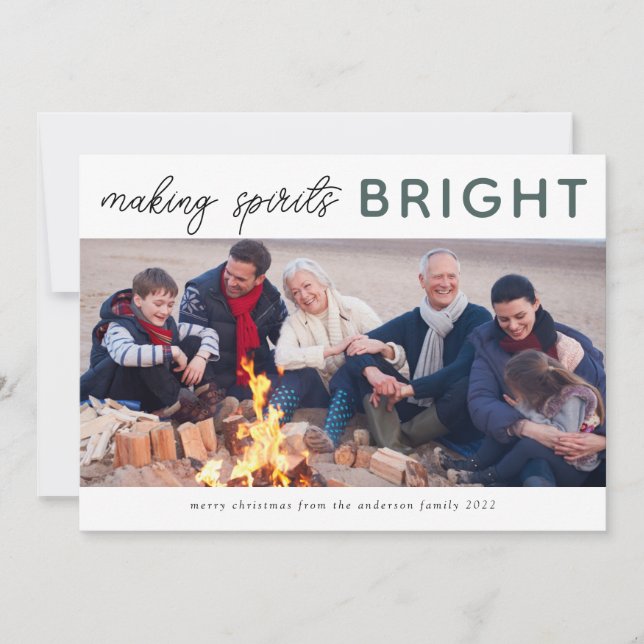3 Photo Collage Christmas Card Spirits Bright (Front)