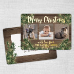 3 Photo Collage Christmas Greenery, Wood & Lights Foil Holiday Card<br><div class="desc">Send joyful greetings and share three of your favourite pictures with a stylish photo collage gold foil holiday card. All text on this template is simple to customise to include any wording, such as Merry Christmas, Happy Holidays, Seasons Greetings, New Year Cheers etc. (IMAGE PLACEMENT TIP: An easy way to...</div>
