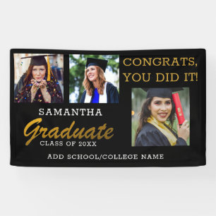 3 Photo Collage Congrats Graduate 2022 Black Gold Banner