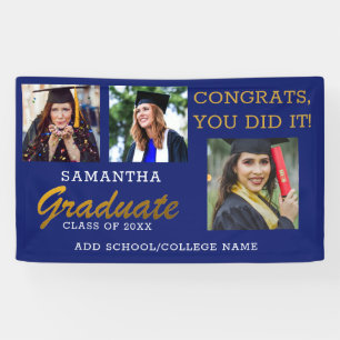 3 Photo Collage Congrats Graduate 2022 Blue Gold  Banner