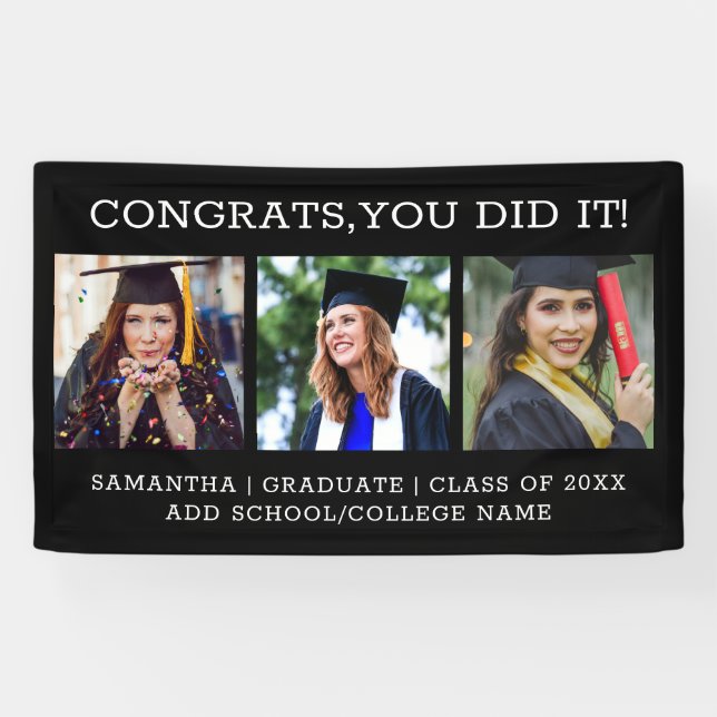 3 Photo Collage Congrats Graduate 2023 Graduation Banner (Horizontal)