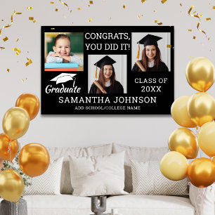 3 Photo Collage Congrats Graduate 2025 Black Poster