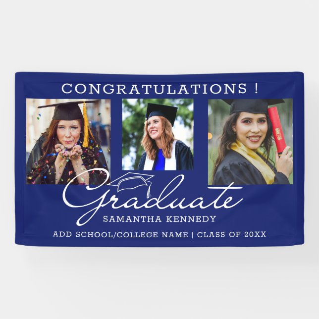 3 Photo Collage Congratulations Graduate Blue 2025 Banner (Horizontal)