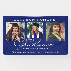 3 Photo Collage Congratulations Graduate Blue 2026 Banner