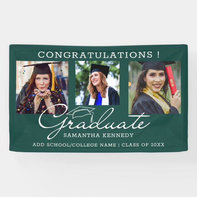 3 Photo Collage Congratulations Graduate Green Banner (Horizontal)