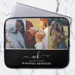 3 Photo Collage Create Your Own Monogram Laptop Sleeve<br><div class="desc">Laptop case featuring an elegant calligraphy first and last name initials monogram and white minimalist custom name template on a black background.   Add your three favorite photos to create your own photo collage laptop sleeve.  A stylish and thoughtful personalized birthday,  mother's day,  graduation,  or retirement gift.</div>