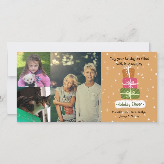 3 Photo Collage Custom Name Christmas Greetings Holiday Card (Front)