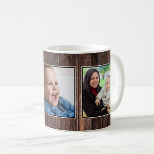 3 Photo Collage Dark Brown Wood Coffee Mug
