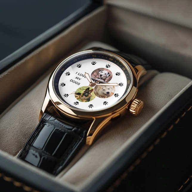3-Photo Collage Dog Lover Personalised Watch (Inspiration mockup (not actual product))