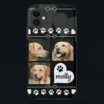 3 Photo Collage Dog Name Black and White Heart iPhone 11 Case<br><div class="desc">A customisable gift of your dog or cat. Trendy, modern and minimalist style with a 3 photo collage picture image template ready to add your pet's photos and name. Decorative Black and White Pawprints and a heart. You can change the background colour, font style, size, and colour. You can even...</div>