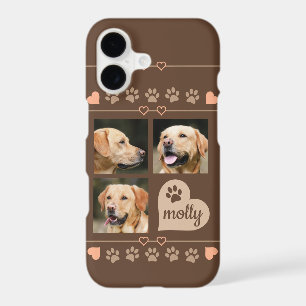 3 Photo Collage Dog Name Brown Heart